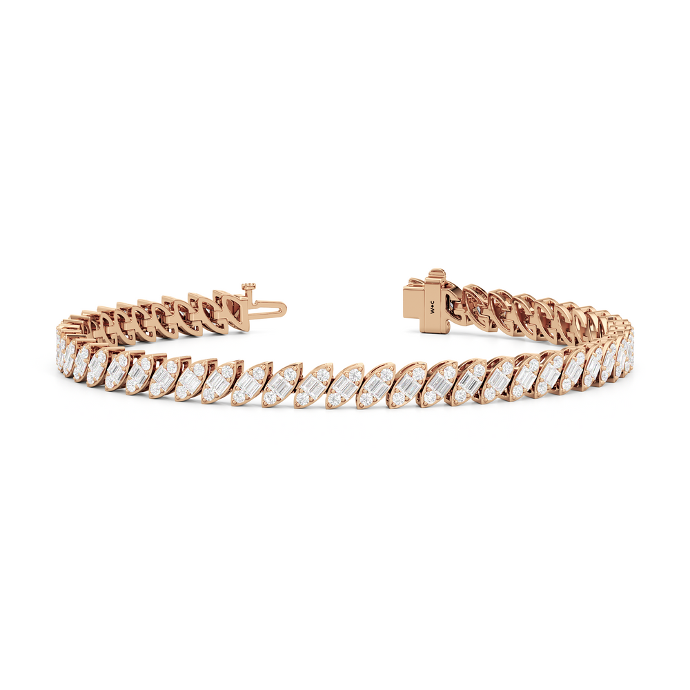Marquise Tennis Bracelet with 3 Cut Diamond in 14KT Rose Gold view 2
