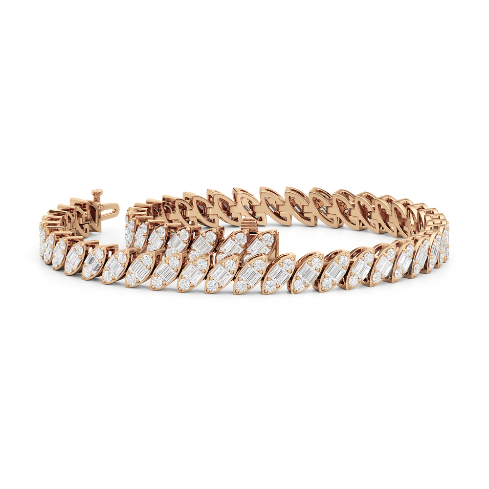 Marquise Tennis Bracelet with 3 Cut Diamond in 14KT Rose Gold view 3
