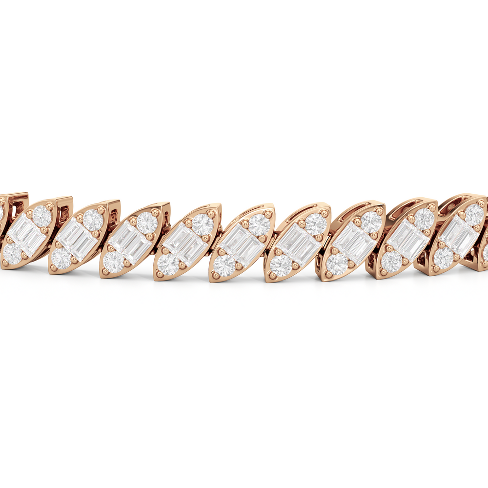 Marquise Tennis Bracelet with 3 Cut Diamond in 14KT Rose Gold view 6
