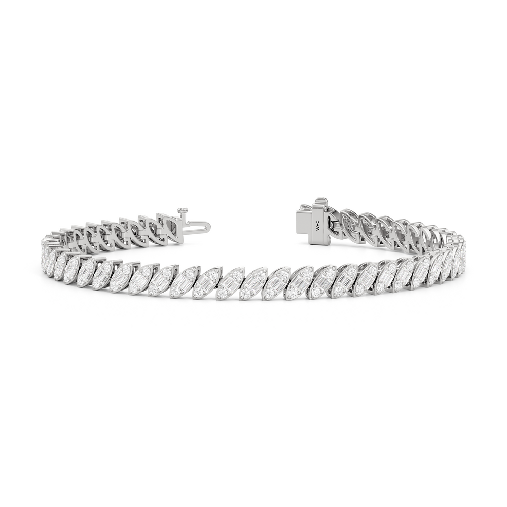 Marquise Tennis Bracelet with 3 Cut Diamond in 14KT White Gold view 2
