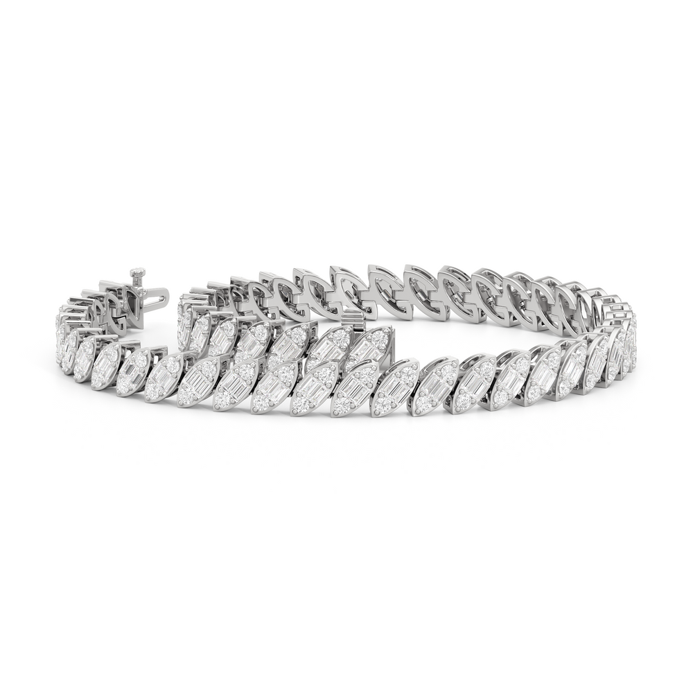 Marquise Tennis Bracelet with 3 Cut Diamond in 14KT White Gold view 3
