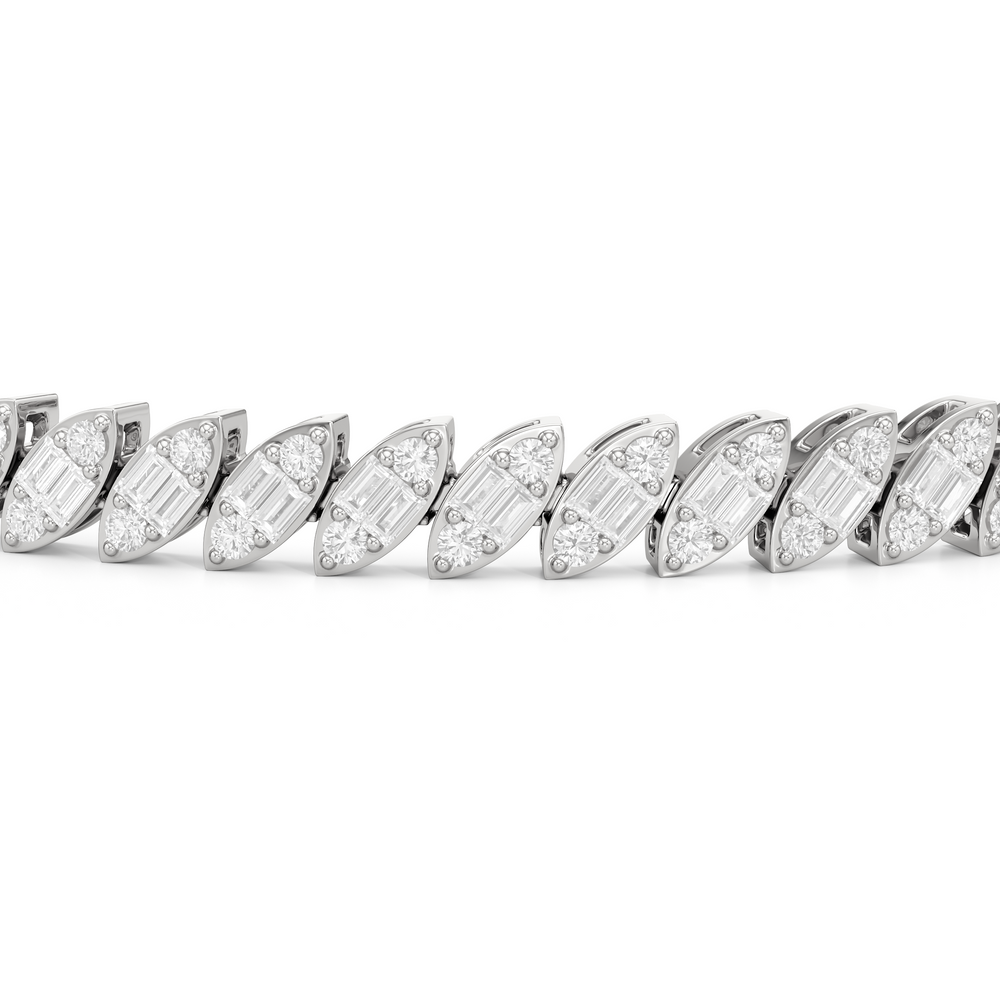 Marquise Tennis Bracelet with 3 Cut Diamond in 14KT White Gold view 6
