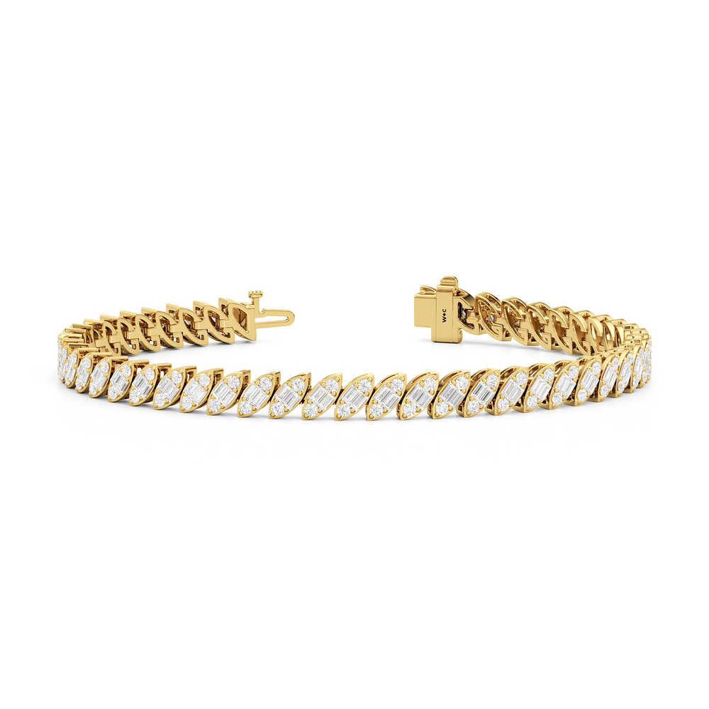 Marquise Tennis Bracelet with 3 Cut Diamond in 14KT Yellow Gold view 2
