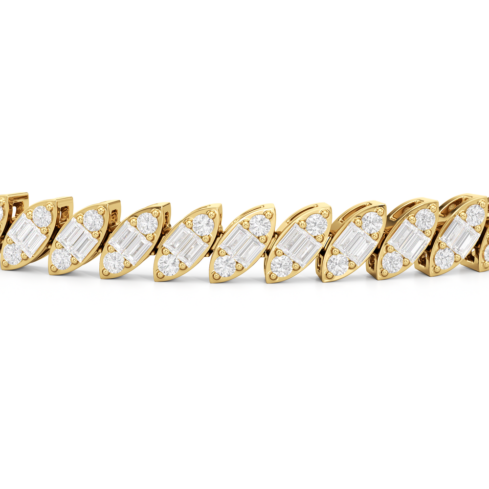 Marquise Tennis Bracelet with 3 Cut Diamond in 14KT Yellow Gold view 6
