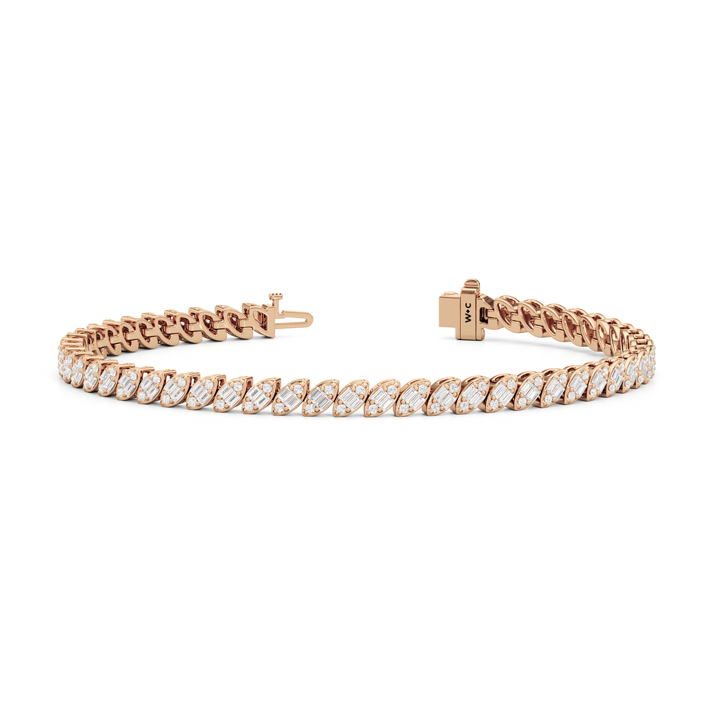 Marquise Tennis Bracelet with 2 Cut Diamond in 14KT Rose Gold view 2
