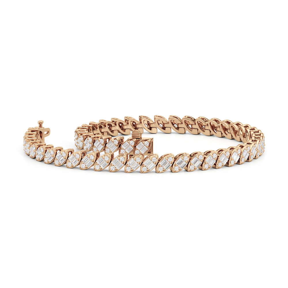 Marquise Tennis Bracelet with 2 Cut Diamond in 14KT Rose Gold view 3
