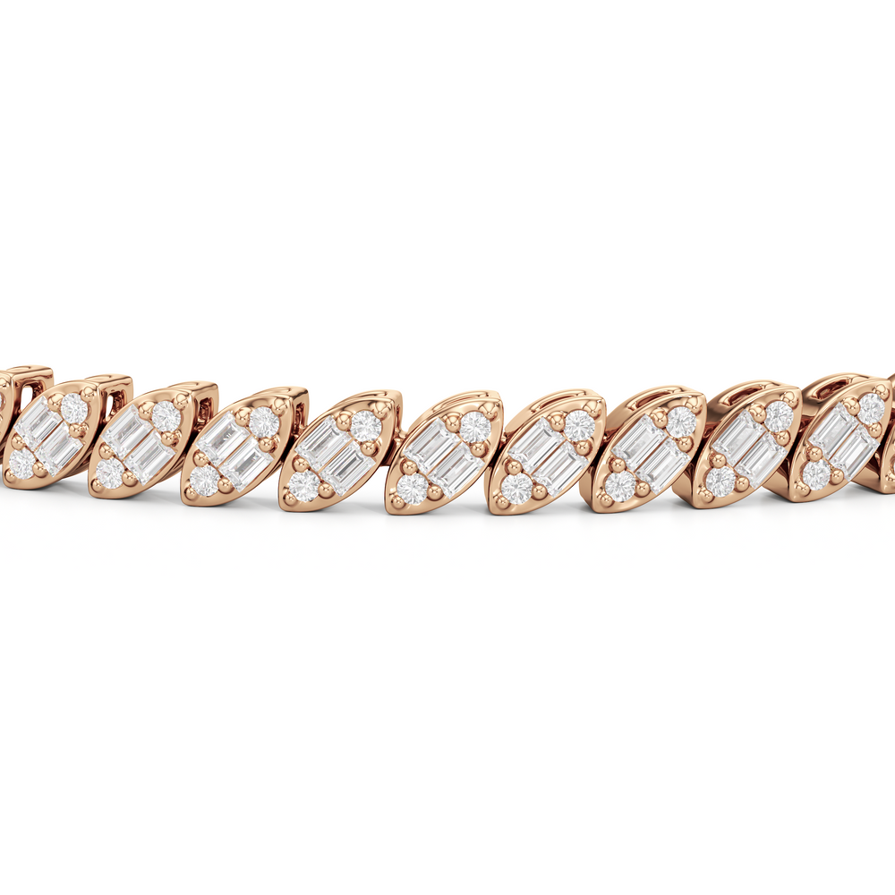 Marquise Tennis Bracelet with 2 Cut Diamond in 14KT Rose Gold view 6
