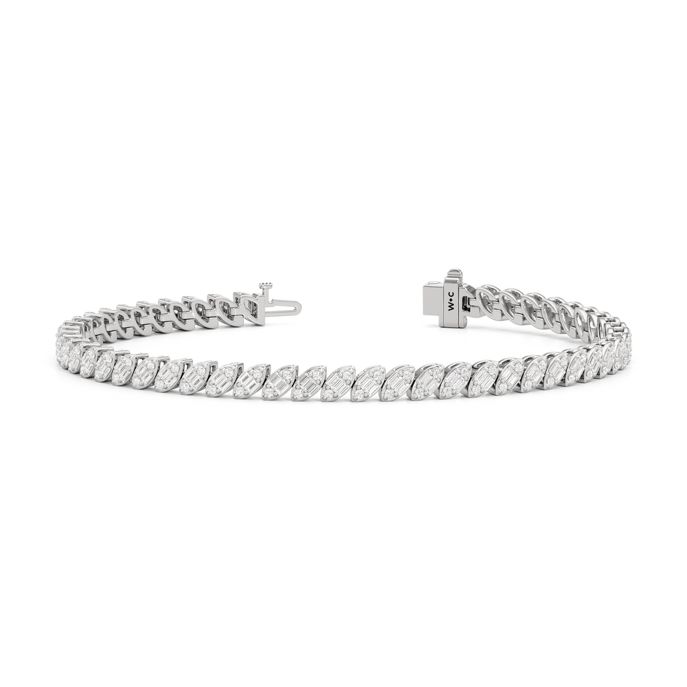 Marquise Tennis Bracelet with 2 Cut Diamond in 14KT White Gold view 2

