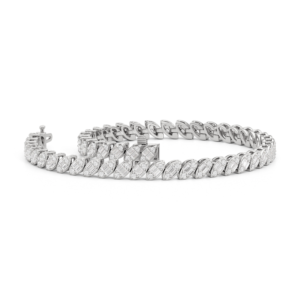 Marquise Tennis Bracelet with 2 Cut Diamond in 14KT White Gold view 3
