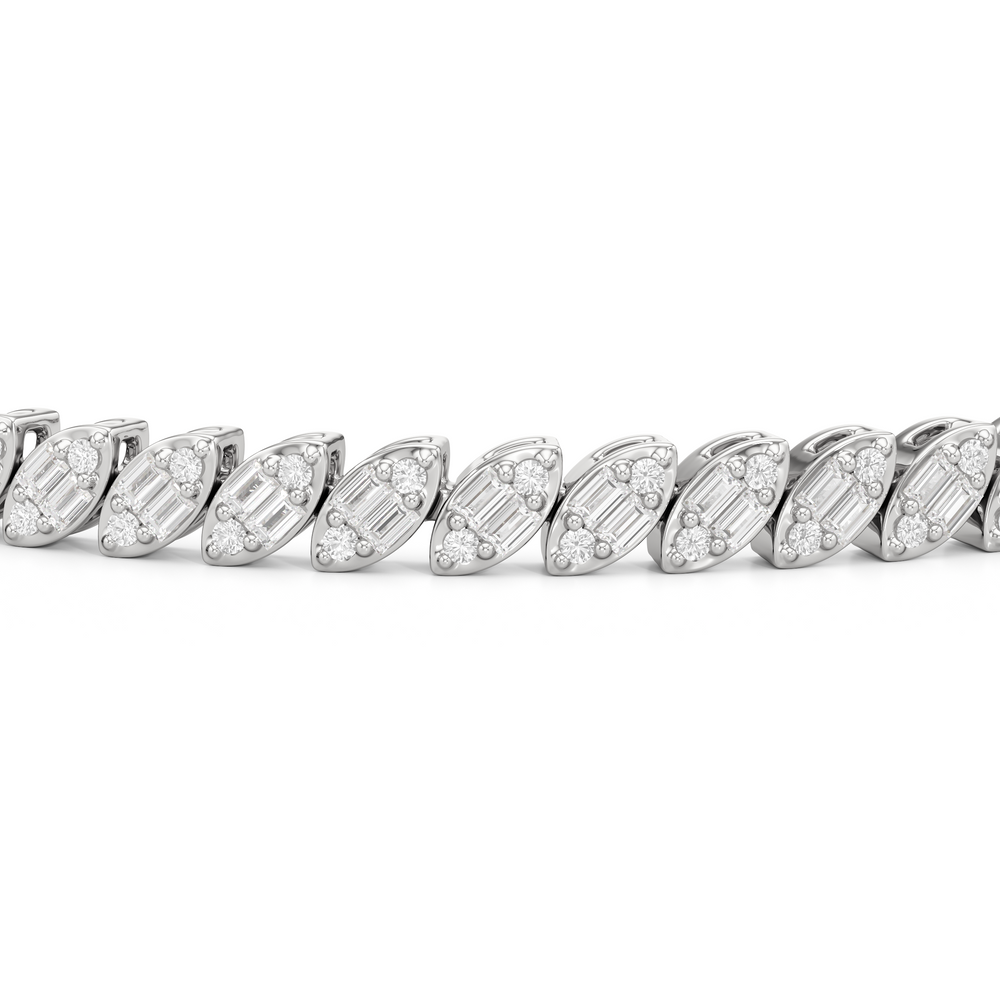 Marquise Tennis Bracelet with 2 Cut Diamond in 14KT White Gold view 6
