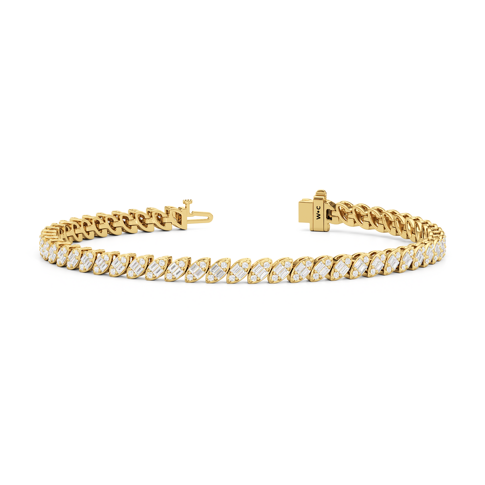 Marquise Tennis Bracelet with 2 Cut Diamond in 14KT Yellow Gold view 2
