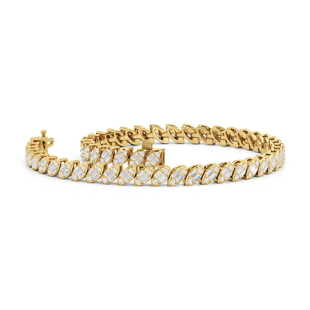 Marquise Tennis Bracelet with 2 Cut Diamond in 14KT Yellow Gold view 3
