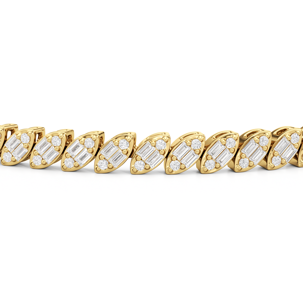 Marquise Tennis Bracelet with 2 Cut Diamond in 14KT Yellow Gold view 6
