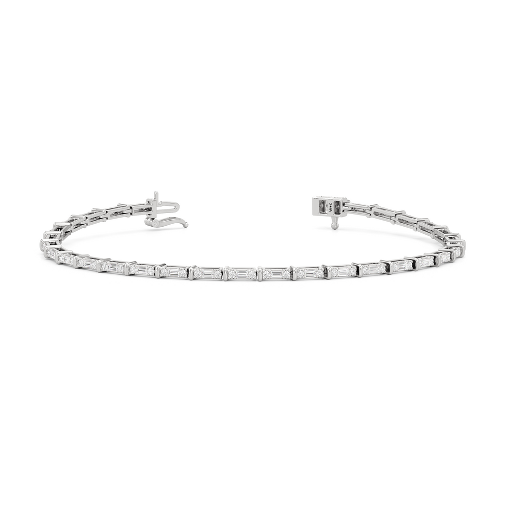 East West BaguetteTennis Bracelet with 1 Cut Diamond in 14KT White Gold view 2
