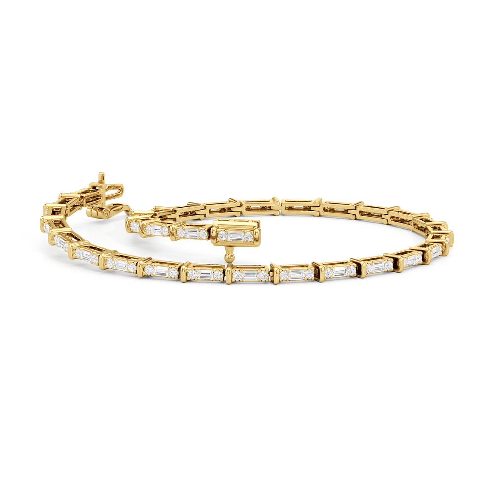 East West BaguetteTennis Bracelet with 1 Cut Diamond in 14KT Yellow Gold view 3
