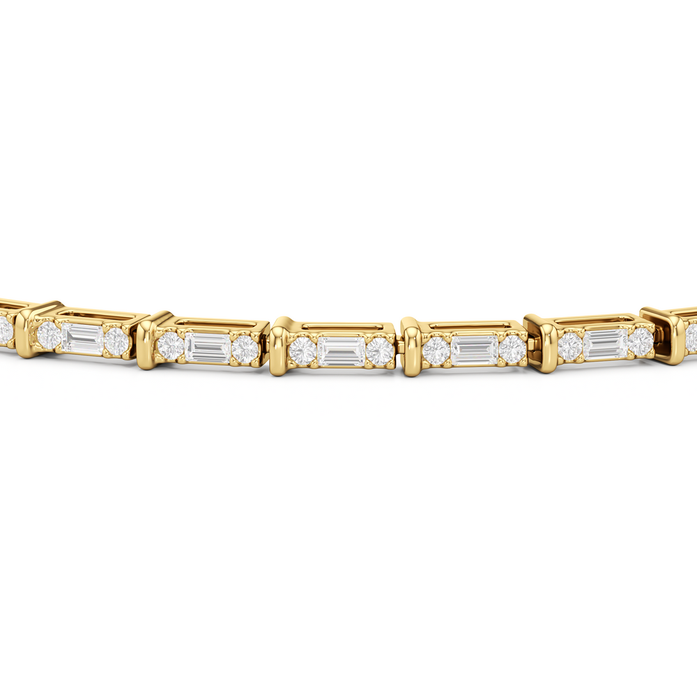 East West BaguetteTennis Bracelet with 1 Cut Diamond in 14KT Yellow Gold view 6
