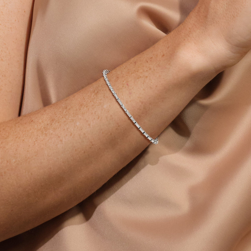 East West BaguetteTennis Bracelet with 1 Cut Diamond in 14KT Yellow Gold view 4
