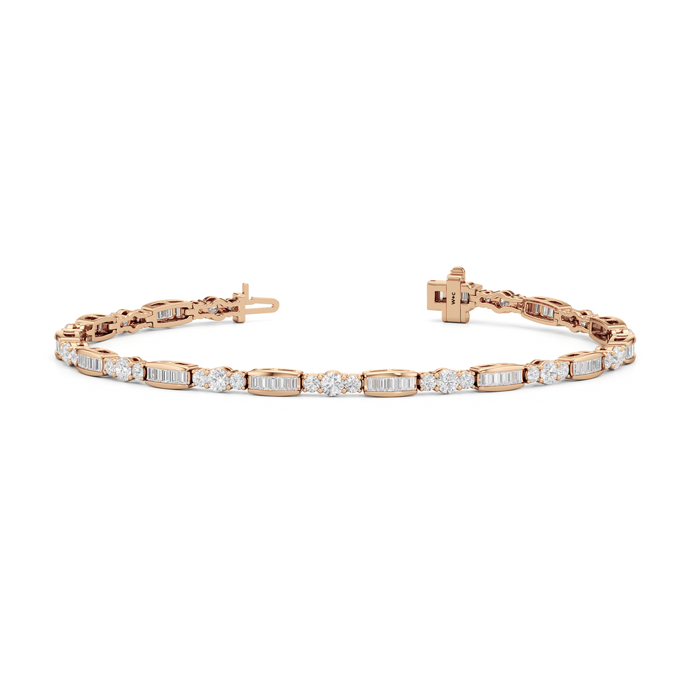 Classic Mixed Tennis Bracelet with 3 Cut Diamond in 14KT Rose Gold view 2
