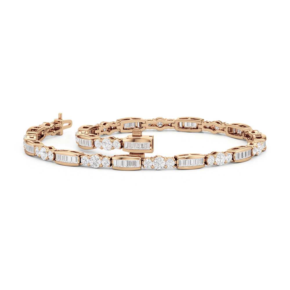 Classic Mixed Tennis Bracelet with 3 Cut Diamond in 14KT Rose Gold view 3
