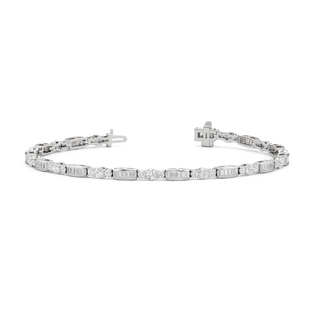 Classic Mixed Tennis Bracelet with 3 Cut Diamond in 14KT White Gold view 2
