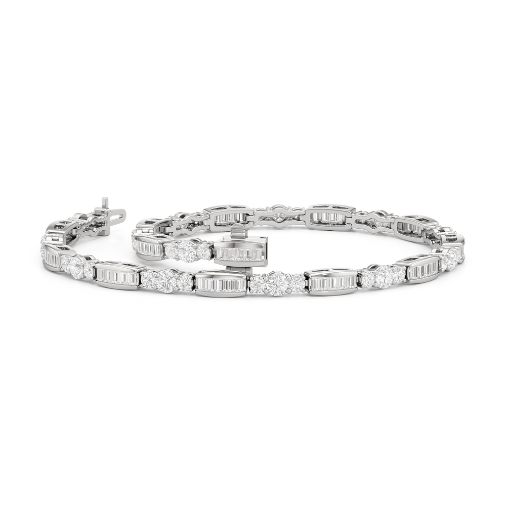 Classic Mixed Tennis Bracelet with 3 Cut Diamond in 14KT White Gold view 3
