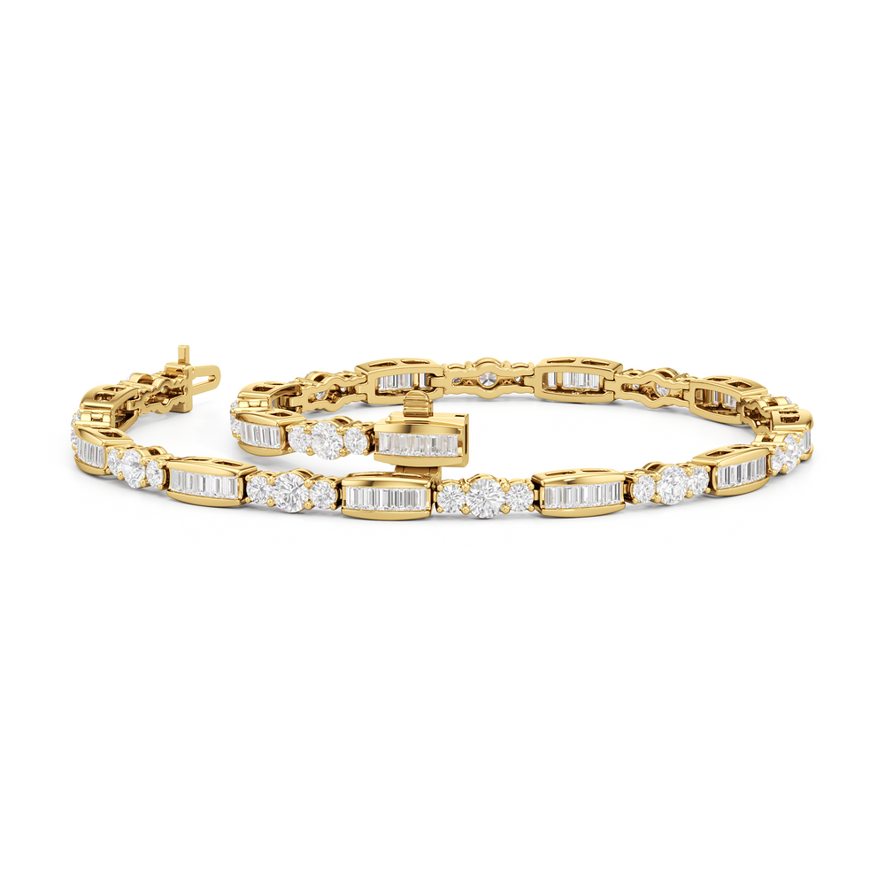 Classic Mixed Tennis Bracelet with 3 Cut Diamond in 14KT Yellow Gold view 3
