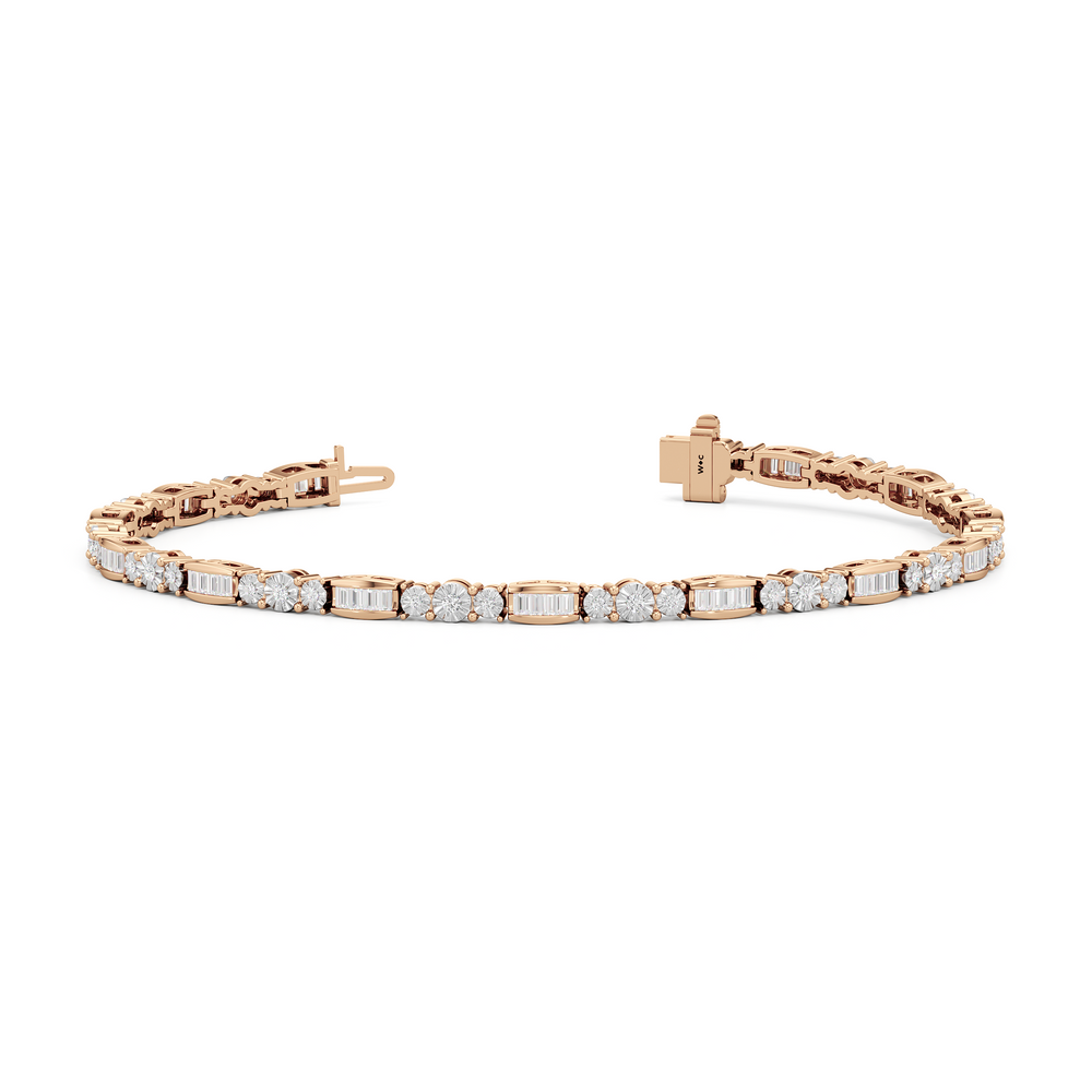 Classic Mixed Tennis Bracelet with 1 Cut Diamond in 14KT Rose Gold view 2
