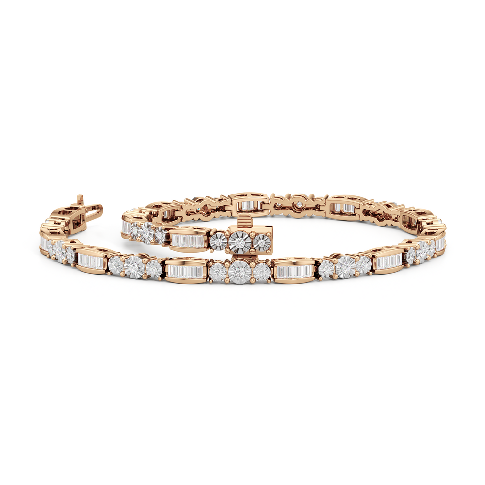 Classic Mixed Tennis Bracelet with 1 Cut Diamond in 14KT Rose Gold view 3

