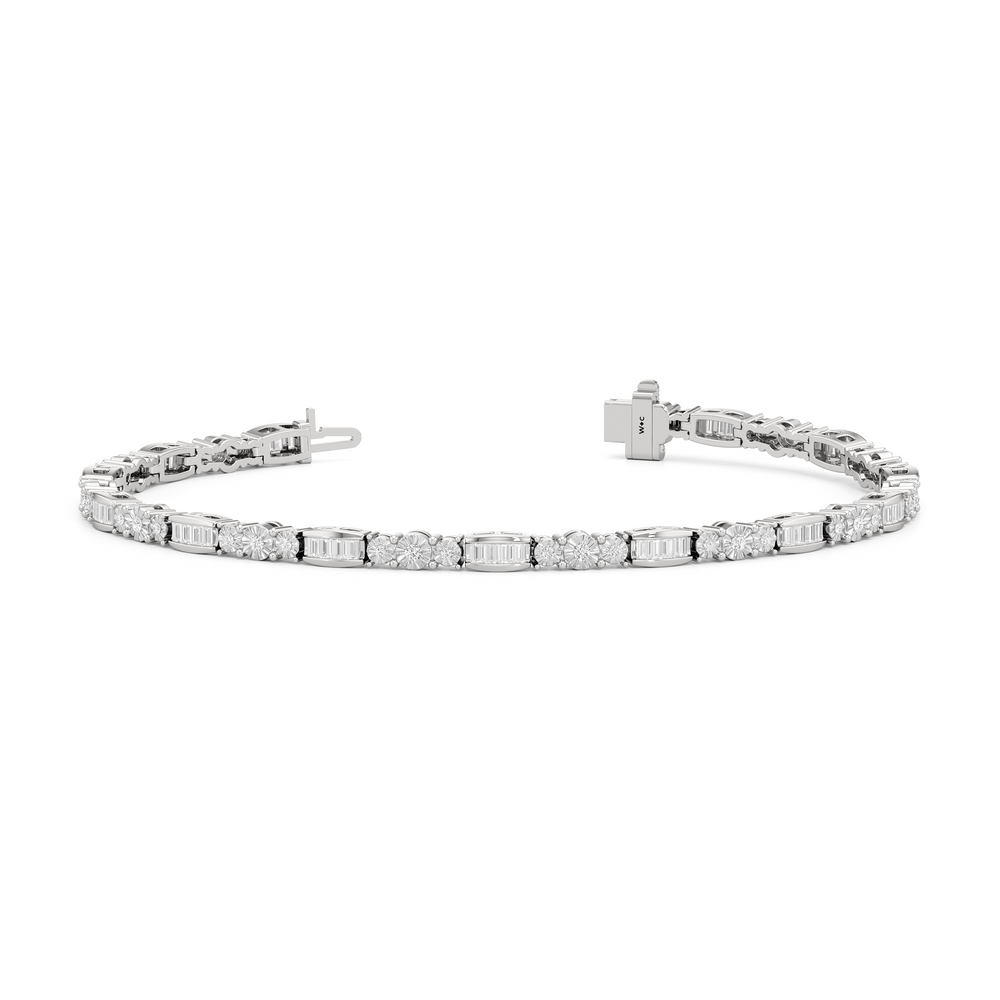 Classic Mixed Tennis Bracelet with 1 Cut Diamond in 14KT White Gold view 2
