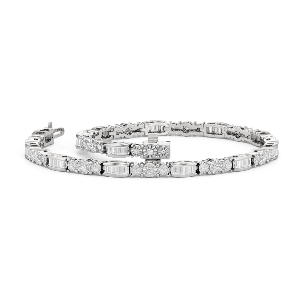 Classic Mixed Tennis Bracelet with 1 Cut Diamond in 14KT White Gold view 3
