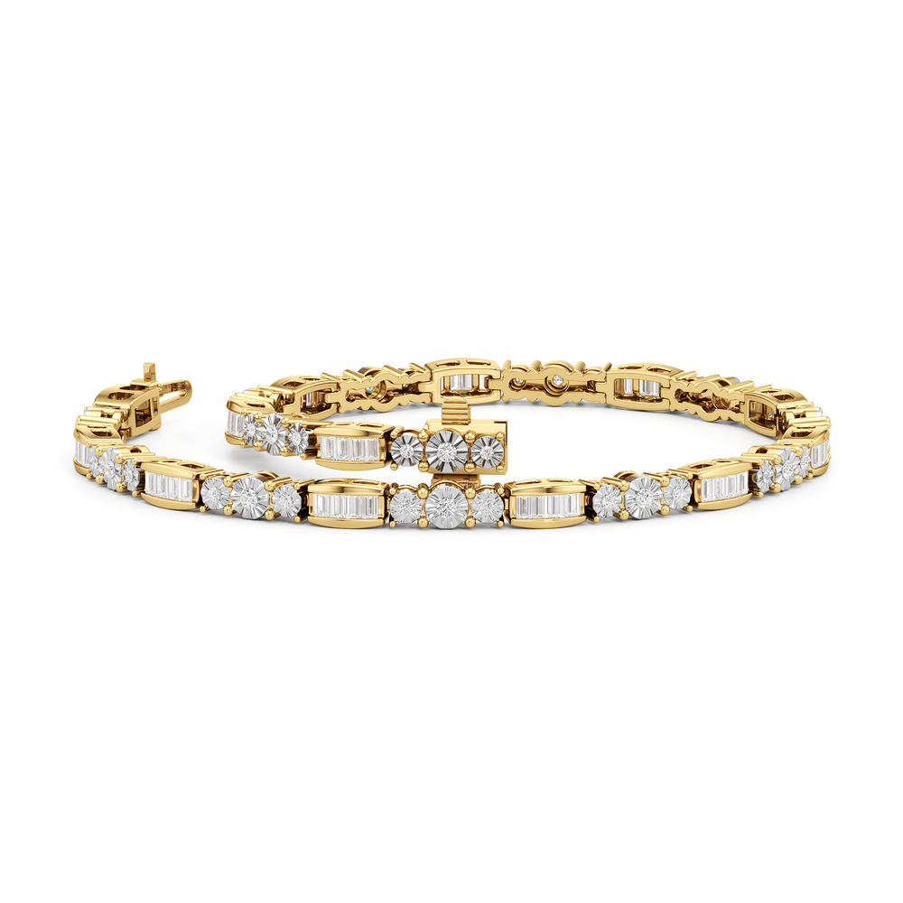 Classic Mixed Tennis Bracelet with 1 Cut Diamond in 14KT Yellow Gold view 3
