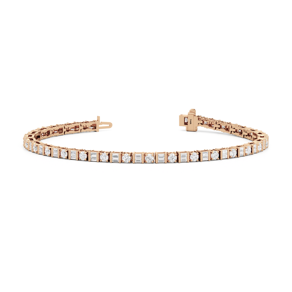 Mosaic Tennis Bracelet with 3 Cut Diamond in 14KT Rose Gold view 2
