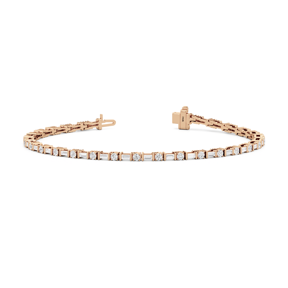 Geometric Tennis Bracelet with 2 Cut Diamond in 14KT Rose Gold view 2
