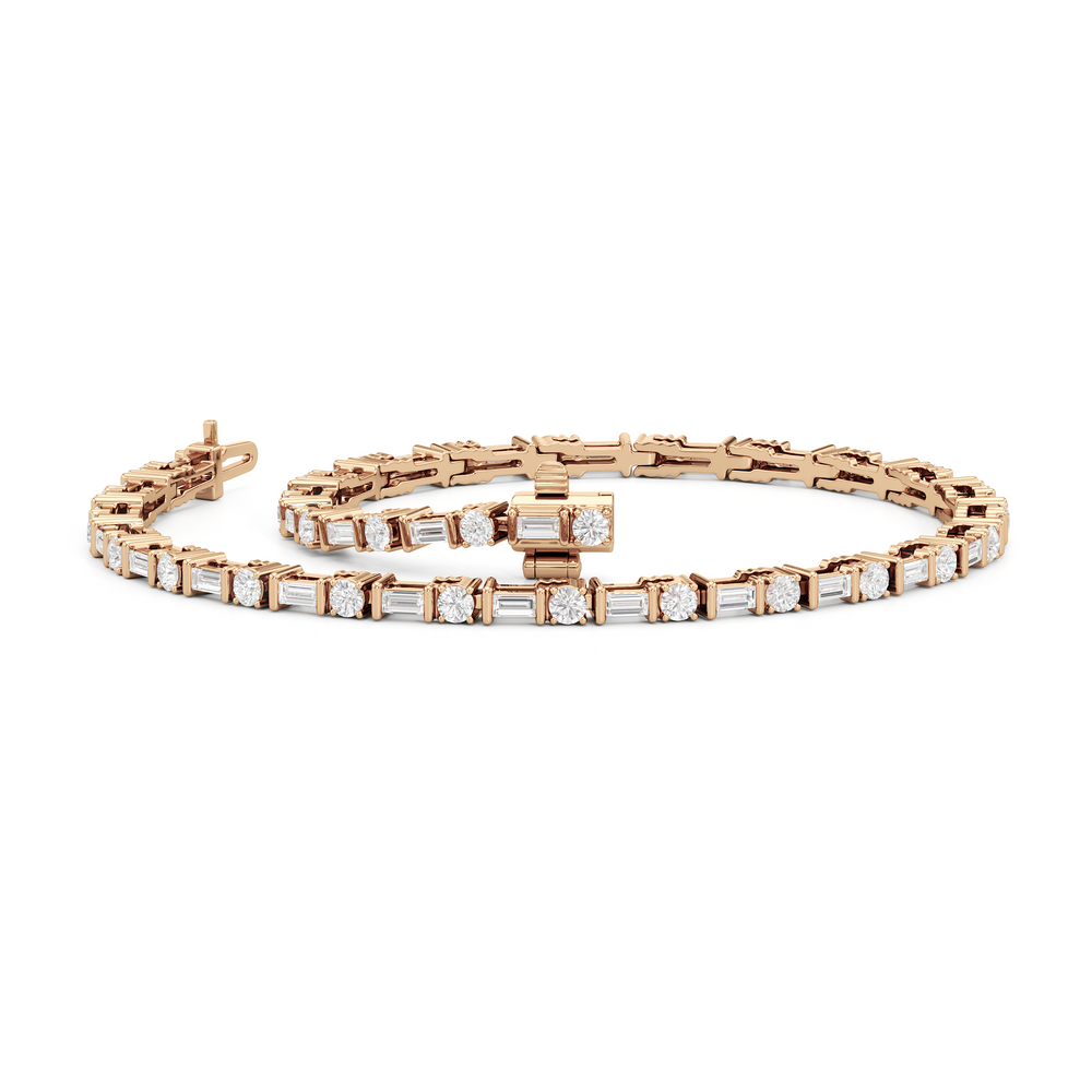 Geometric Tennis Bracelet with 2 Cut Diamond in 14KT Rose Gold view 3
