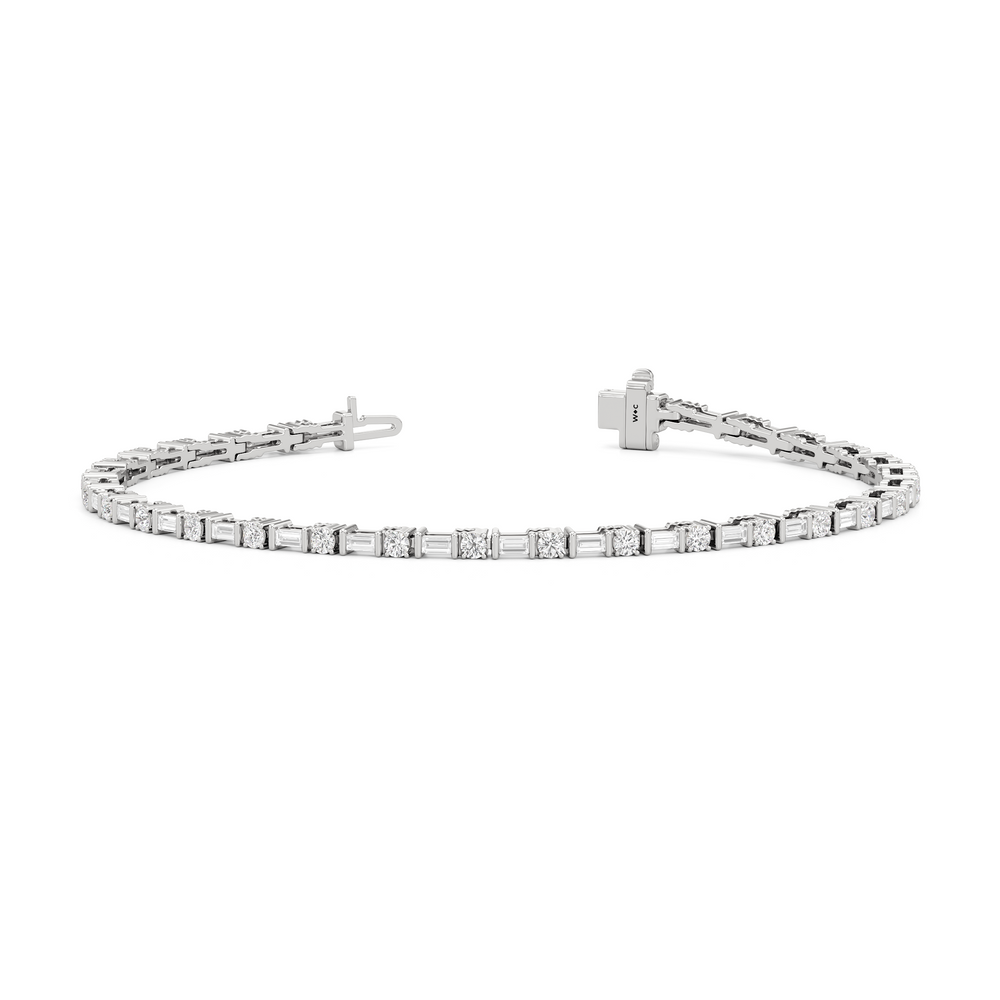 Geometric Tennis Bracelet with 2 Cut Diamond in 14KT White Gold view 2

