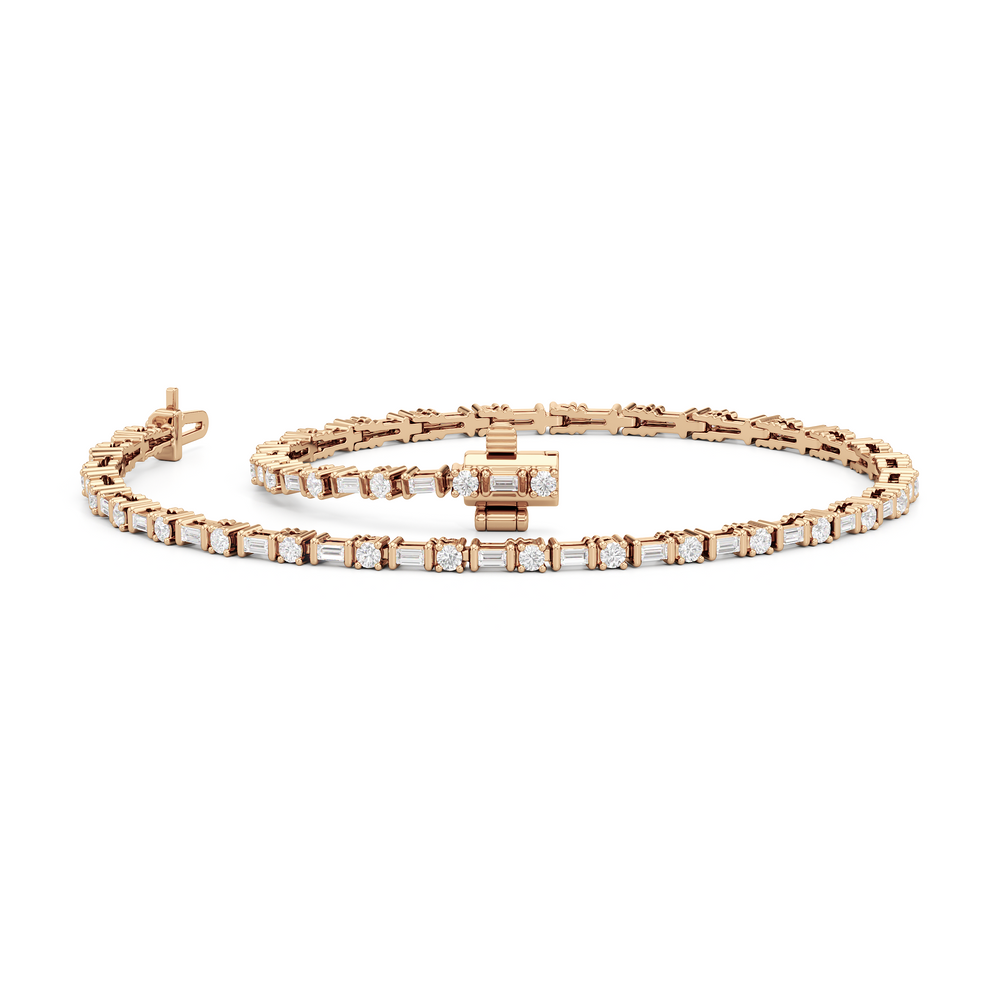Geometric Tennis Bracelet with 1 Cut Diamond in 14KT Rose Gold view 3
