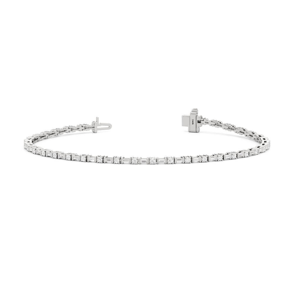 Geometric Tennis Bracelet with 1 Cut Diamond in 14KT White Gold view 2
