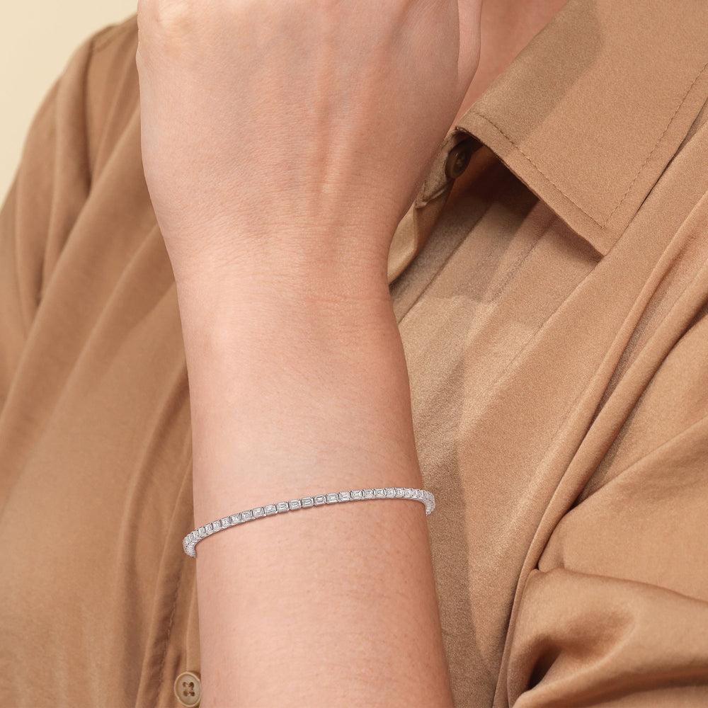 East-West Emerald Tennis Bracelet with 5 Cut Diamond in 14KT White Gold view 3

