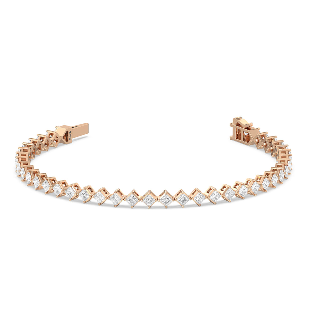 Kite Set Princess Tennis Bracelet with 4 3/8 Cut Diamond in 14KT Rose Gold view 2
