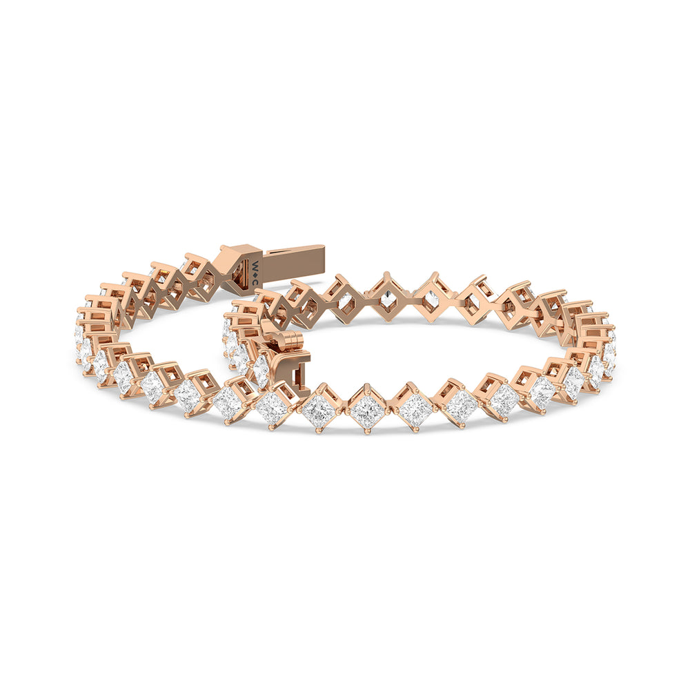 Kite Set Princess Tennis Bracelet with 4 3/8 Cut Diamond in 14KT Rose Gold view 3
