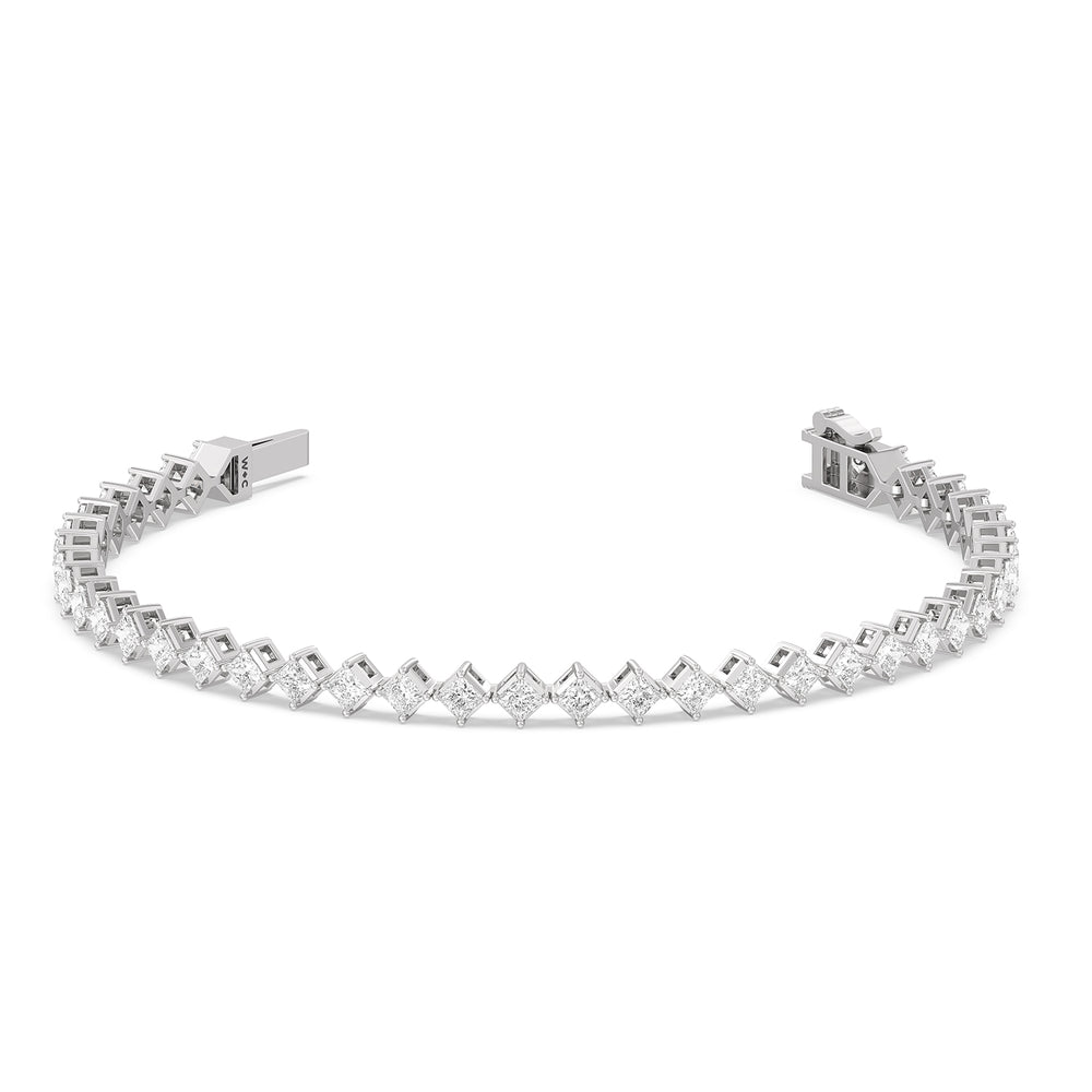 Kite Set Princess Tennis Bracelet with 4 3/8 Cut Diamond in 14KT White Gold view 2
