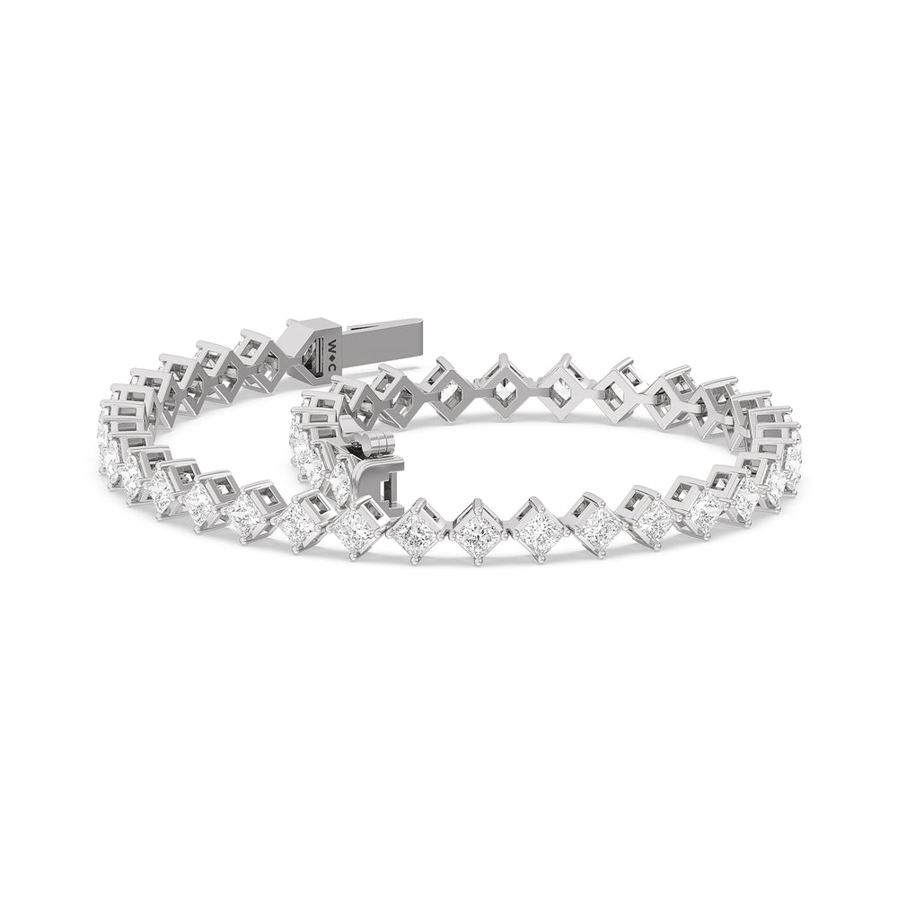 Kite Set Princess Tennis Bracelet with 4 3/8 Cut Diamond in 14KT White Gold view 3
