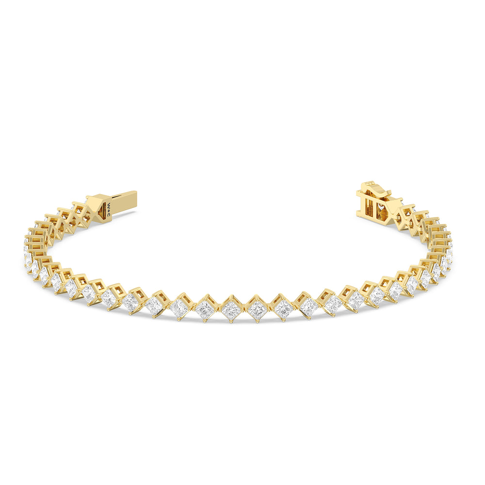 Kite Set Princess Tennis Bracelet with 4 3/8 Cut Diamond in 14KT Yellow Gold view 2
