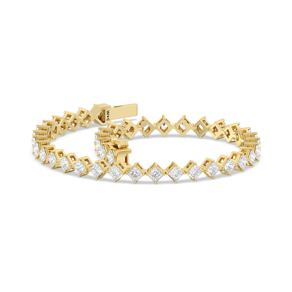 Kite Set Princess Tennis Bracelet with 4 3/8 Cut Diamond in 14KT Yellow Gold view 3
