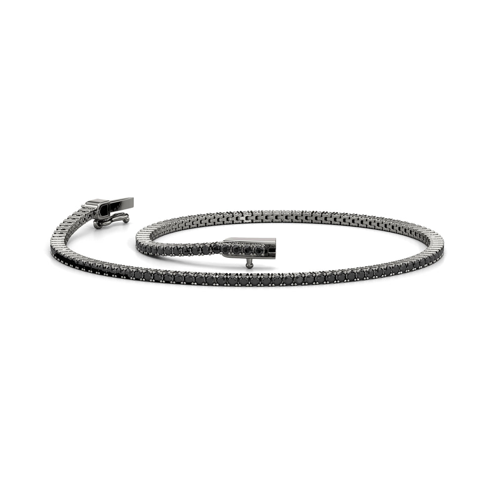 Round Black Diamond Tennis Bracelet with 2 Cut Diamond in 14KT Sterling Silver view 2
