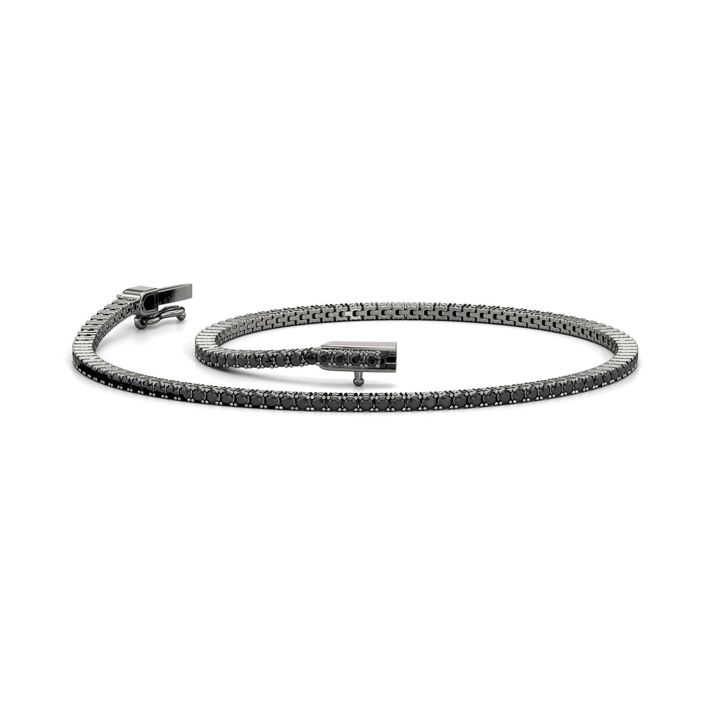 Round Black Diamond Tennis Bracelet with 2 Cut Diamond in 14KT Sterling Silver view 2

