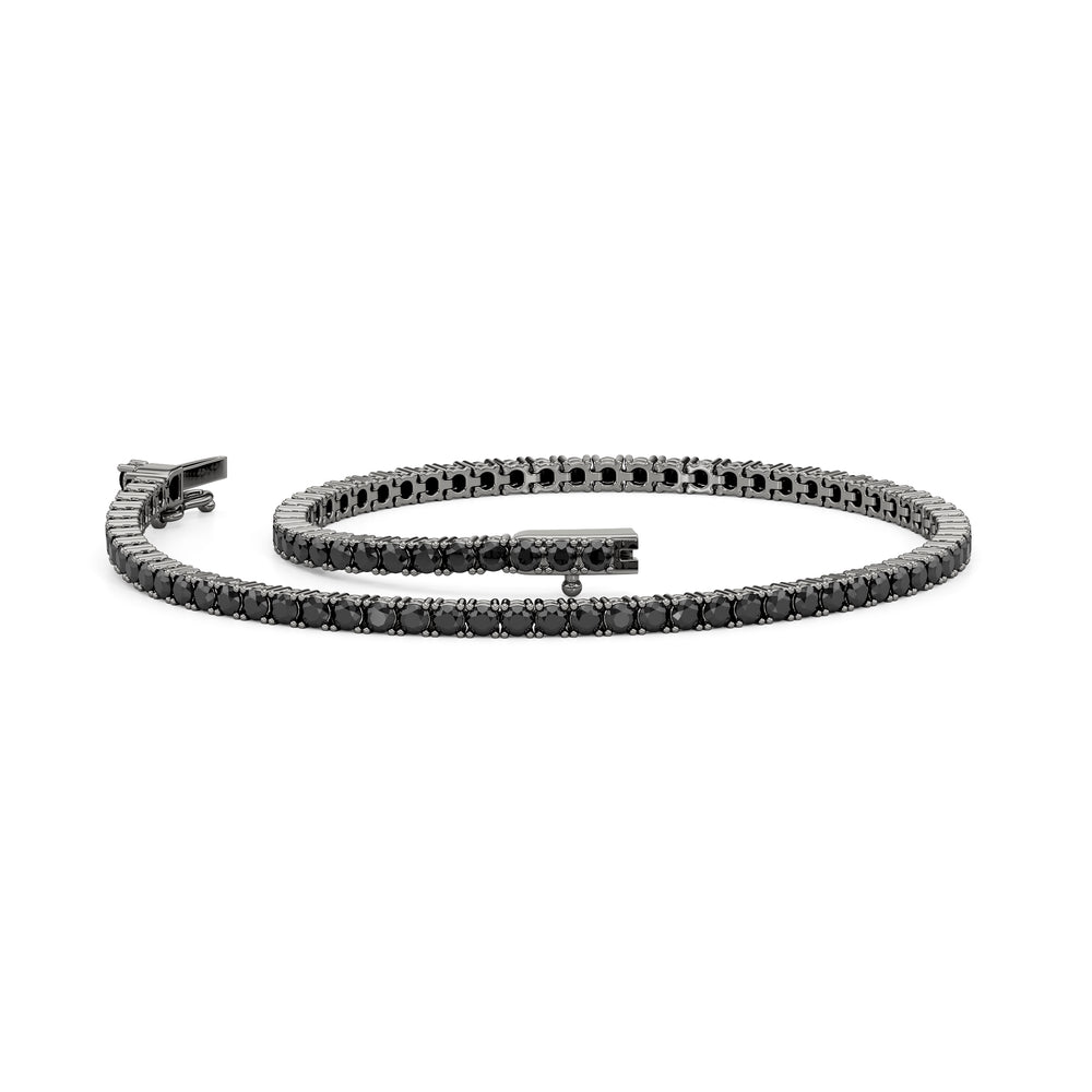 Round Black Diamond Tennis Bracelet with 4 Cut Diamond in 14KT Sterling Silver view 2
