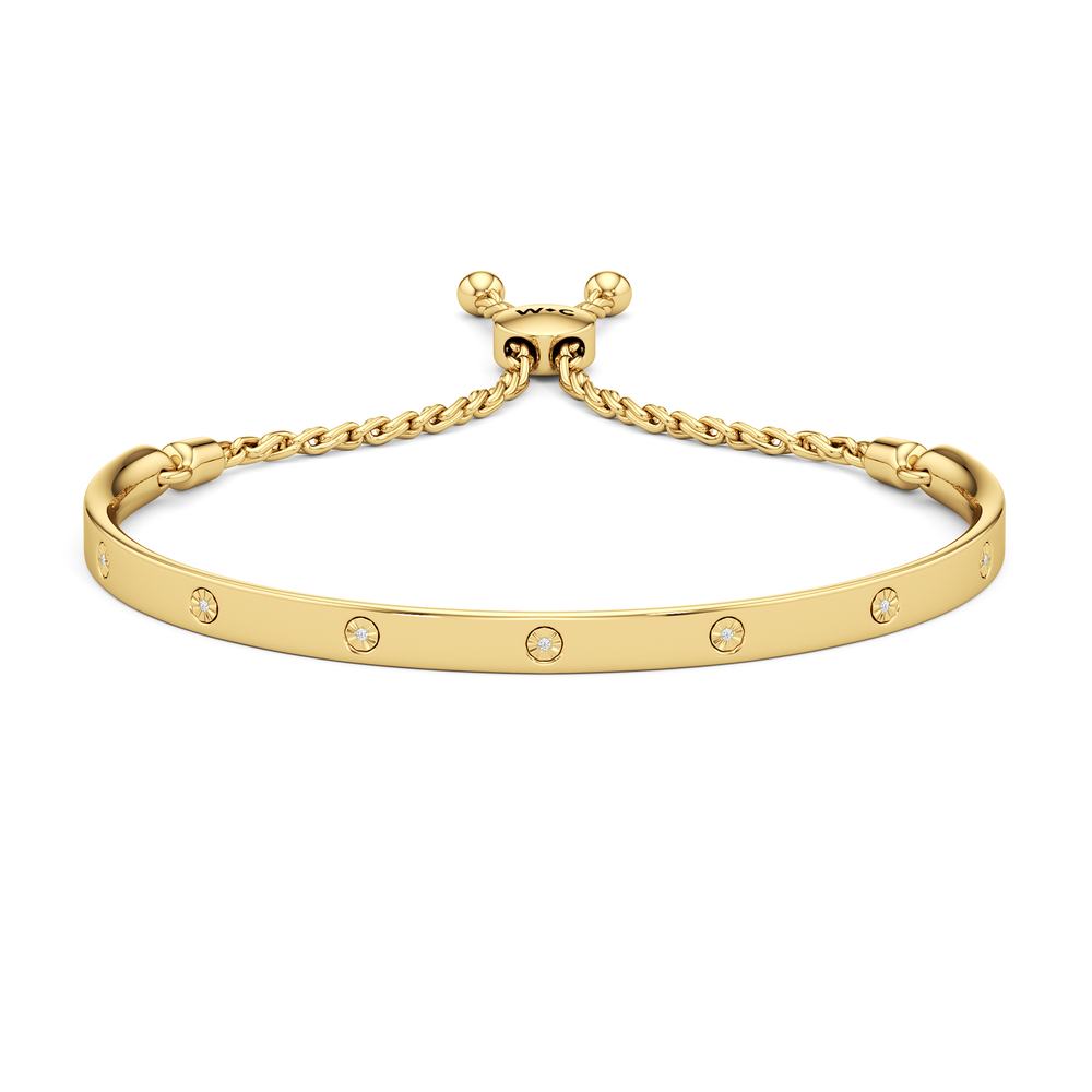 The Margot Bangle Bolo Bracelet with Lab Cut Diamond in 14KT 18K Yellow Gold Vermeil view 1
