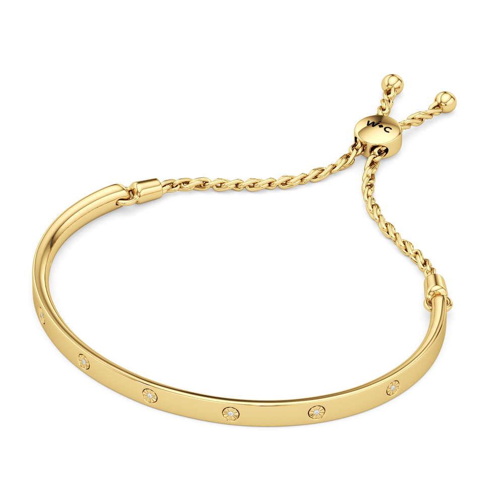 The Margot Bangle Bolo Bracelet with Lab Cut Diamond in 14KT 18K Yellow Gold Vermeil view 3
