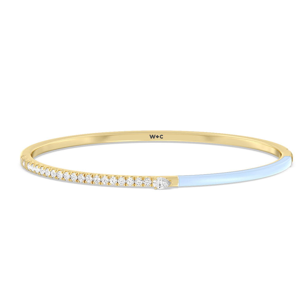 Staple Pear Diamond Bangle in Ceramic with Mist Cut Diamond in 14KT Yellow Gold view 1
